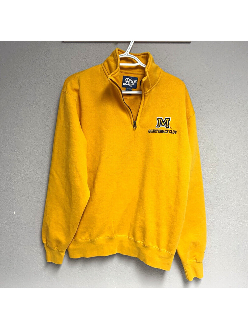 Blue 84 Yellow 1/4 Zip Montana State Quarterback Club Sweatshirt Mens Small
